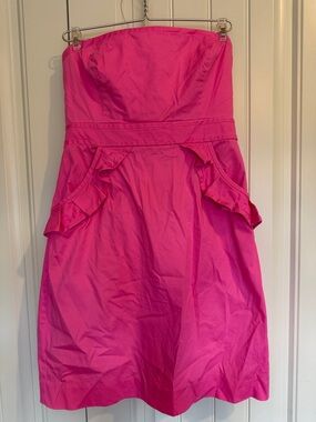 J CREW Strapless Hot Pink Ruffle Pocket Dress